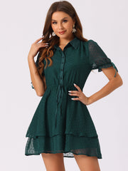 Peter Pan Collar Floral Drawstring Chiffon Layered Dress
