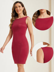 Sleeveless Boat Neck Casual Office Solid Midi Sheath Dress