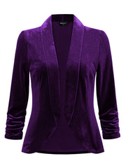 Lapel Collar Velvet Solid Office Work Open Front Blazer