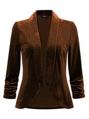 Lapel Collar Velvet Solid Office Work Open Front Blazer