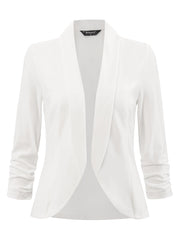 Lapel Collar Velvet Solid Office Work Open Front Blazer