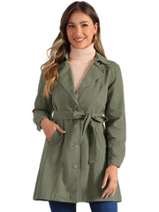 Notched Lapel Belted Trench Long Jean Denim Jacket