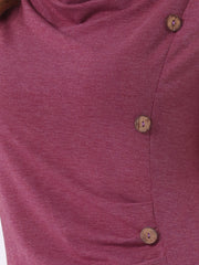 Cowl Neck Short Sleeve Casual Basic Solid Knitted Buttons Decor Ruched Top