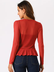 Ruffle Mesh Shrug Long Sleeves Self Tie Bolero Jacket