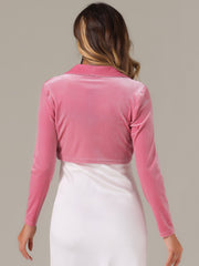 Long Sleeve Lapel Collar Velvet Open Front Cropped Bolero Shrugs