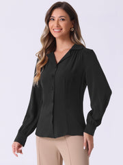 Long Sleeve Button Down Shirt Vintage Collared Work Blouse