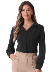 Long Sleeve Button Down Shirt Vintage Collared Work Blouse