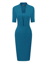 Formal Pencil V Neck Short Sleeve Office Bodycon Sheath Dress