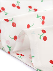 Short Sleeve Casual Cherry Print Notched Lapel Collar Shirt Blouse
