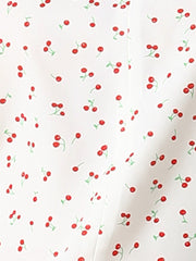 Short Sleeve Casual Cherry Print Notched Lapel Collar Shirt Blouse