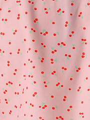 Short Sleeve Casual Cherry Print Notched Lapel Collar Shirt Blouse