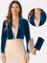 Velvet Long Sleeve Open Front Cropped Bolero Shrugs