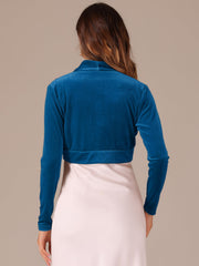 Open Front Velvet Long Sleeve Cropped Bolero Shrugs