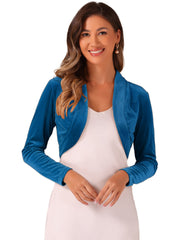 Open Front Velvet Long Sleeve Cropped Bolero Shrugs