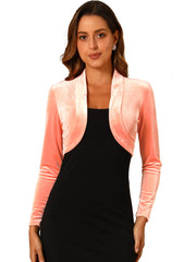 Open Front Velvet Long Sleeve Cropped Bolero Shrugs