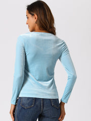 Casual Velvet Long Sleeve Solid Color Sweetheart Neck Blouse