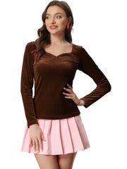 Casual Velvet Long Sleeve Solid Color Sweetheart Neck Blouse