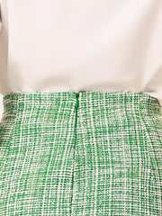 High Waist Split Office Pencil Plaid Tweed Midi Skirt