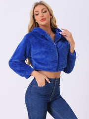 Casual Faux Fur Coat Zip Up Hooded Cropped Fuzzy Fleece Jacket