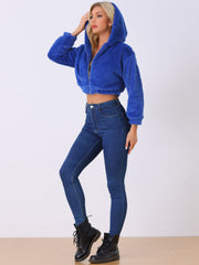 Casual Faux Fur Coat Zip Up Hooded Cropped Fuzzy Fleece Jacket