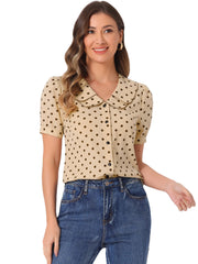 Polka Dot Peter Pan Collar Rockabilly Puff Short Sleeve Shirt