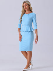 3/4 Sleeve Midi Bodycon Peplum Sheath Pencil Dress