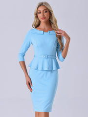 3/4 Sleeve Midi Bodycon Peplum Sheath Pencil Dress