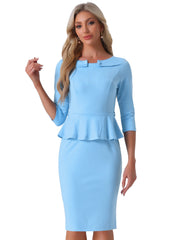 3/4 Sleeve Midi Bodycon Peplum Sheath Pencil Dress