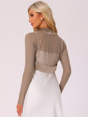 Satin Mesh Sheer Open Front Elegant Cropped Bolero Shrugs