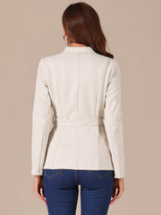 Faux Suede Blazer Belted Lapel Outwear Single Breasted Work Jacket