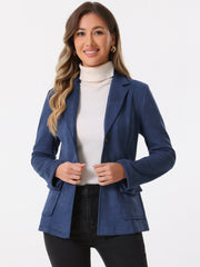 Faux Suede Blazer Belted Lapel Outwear Single Breasted Work Jacket