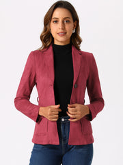 Faux Suede Blazer Belted Lapel Outwear Single Breasted Work Jacket