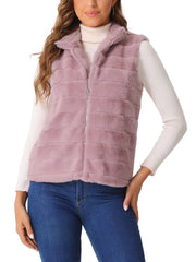Fluffy Vest Jacket Stand Collar Sleeveless Faux Fur Coat