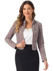 Vintage Tweed Plaid Slim Fit Work Office Cropped Jacket
