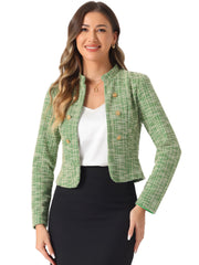 Vintage Tweed Plaid Slim Fit Work Office Cropped Jacket