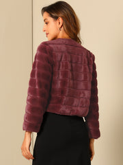 Winter Warm Cropped Collarless Faux Fur Fluffy Jacket