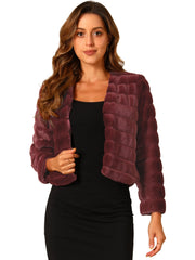 Winter Warm Cropped Collarless Faux Fur Fluffy Jacket