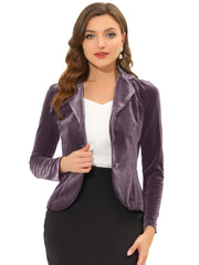 Notched Lapel Long Sleeve Office Business Button Velvet Blazer