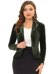 Notched Lapel Long Sleeve Office Business Button Velvet Blazer