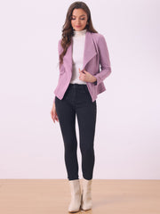 Faux Suede Jacket Open Front Lapel Draped Outwear Cardigan
