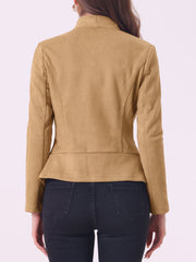 Faux Suede Jacket Open Front Lapel Draped Outwear Cardigan