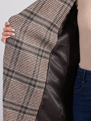 Belted Wrap Outerwear Shawl Collar Asymmetric Hem Plaid Coat