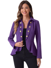 Steampunk High Low Hem Long Sleeve Peplum Jacket