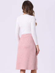 High Waist Faux Suede Knee Length A-Line Skirt