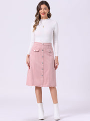 High Waist Faux Suede Knee Length A-Line Skirt