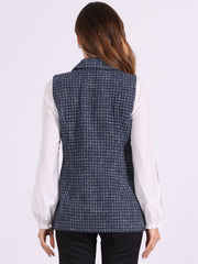 Tweed Open Front Plaid Sleeveless Cardigan Blazer Jacket Vest