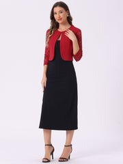 3/4 Sleeve Floral Lace Open Front Office Bolero Shrug
