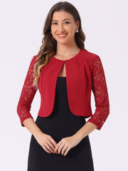 3/4 Sleeve Floral Lace Open Front Office Bolero Shrug