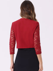 3/4 Sleeve Floral Lace Open Front Office Bolero Shrug