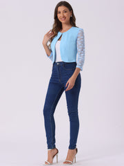 3/4 Sleeve Floral Lace Open Front Office Bolero Shrug